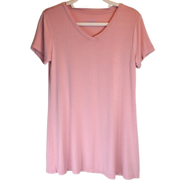 LOGO by Lori Goldstein Layers Lounge Sleep Pink V Neck Tunic Tee, Size Small - Picture 1 of 7